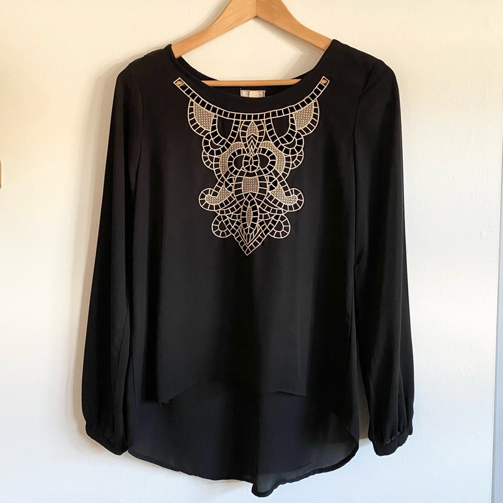 Eyeshadow Black Embroidered Blouse | Sheer Black Tunic